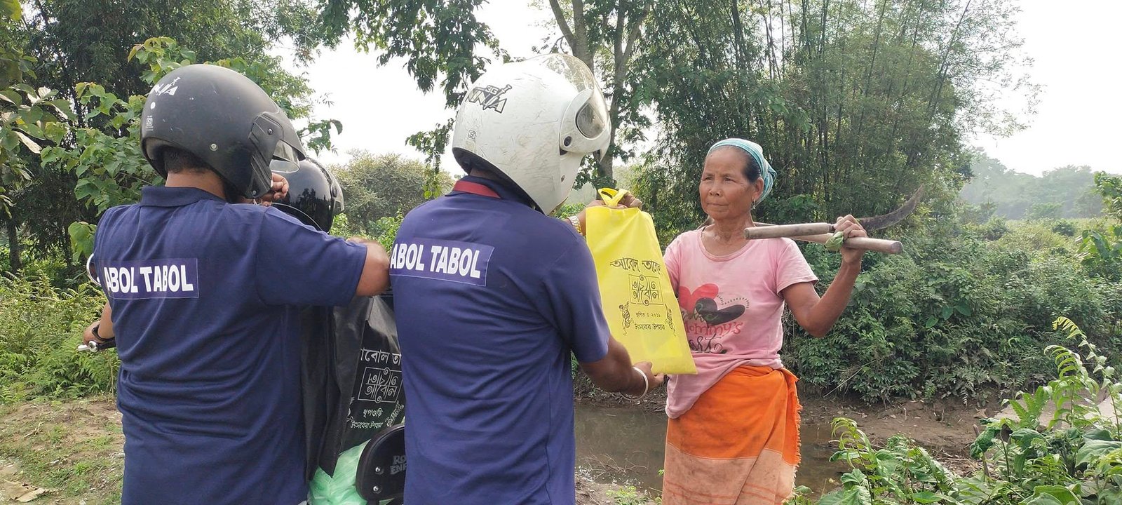 Residents lined up to receive festival clothing
